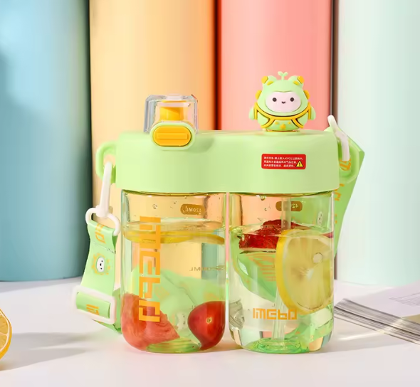Gourde pour enfants Kawaii 600ml étanche à l'eau Gourde pour enfants Ecole sans Bpa Bouteille d'eau réutilisable pour enfants avec paille/sangle – Image 2