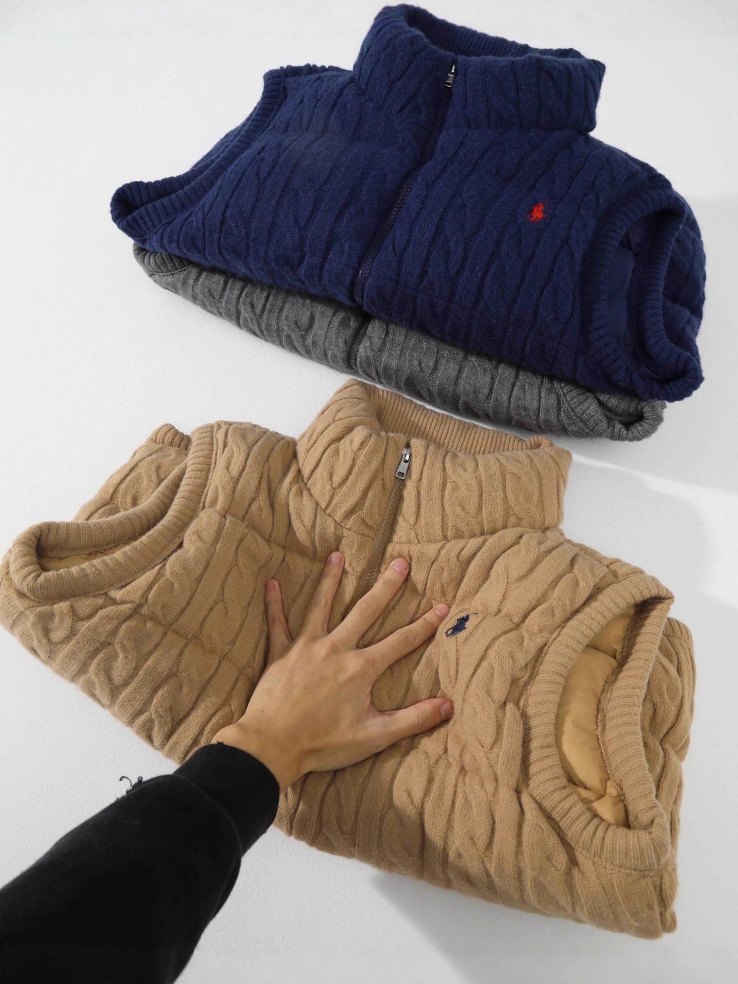 Version correcte : Polo RL Raff pony broderie en torsades en duvet gilet en duvet unisexe modèle – Image 5